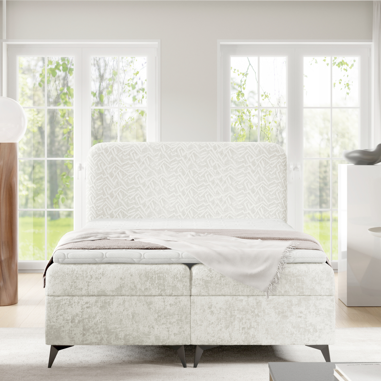 Łóżko kontynentalne FENRIR 180x200 z pojemnikiem na pościel – hotelowy standard, tkaniny premium SEMPRe + TRENZA 05 - obrazek 6