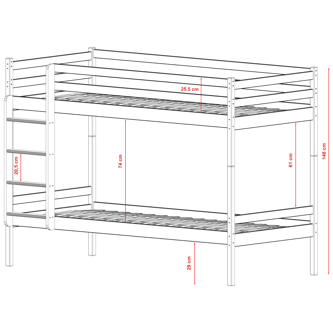 Drewniane łóżko piętrowe KEKE 90x200 - obrazek 4