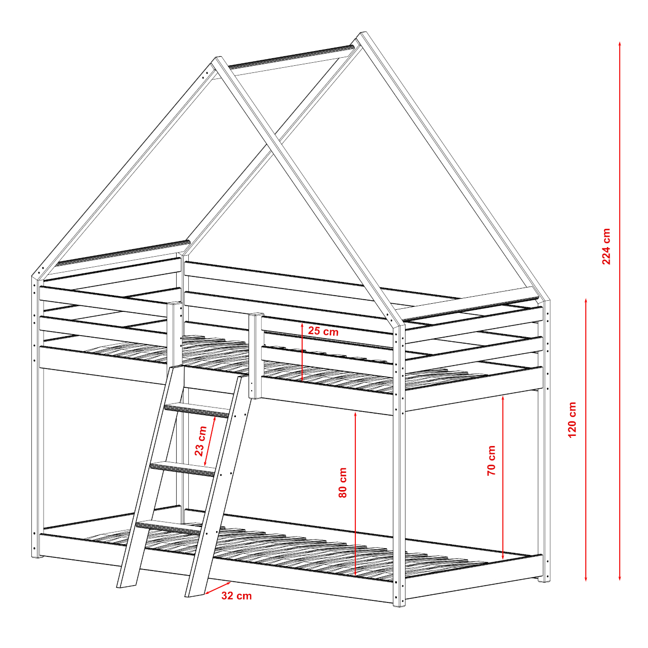 Drewniane łóżko piętrowe w kształcie domku CRAIG 90x200 KOLORY - obrazek 6