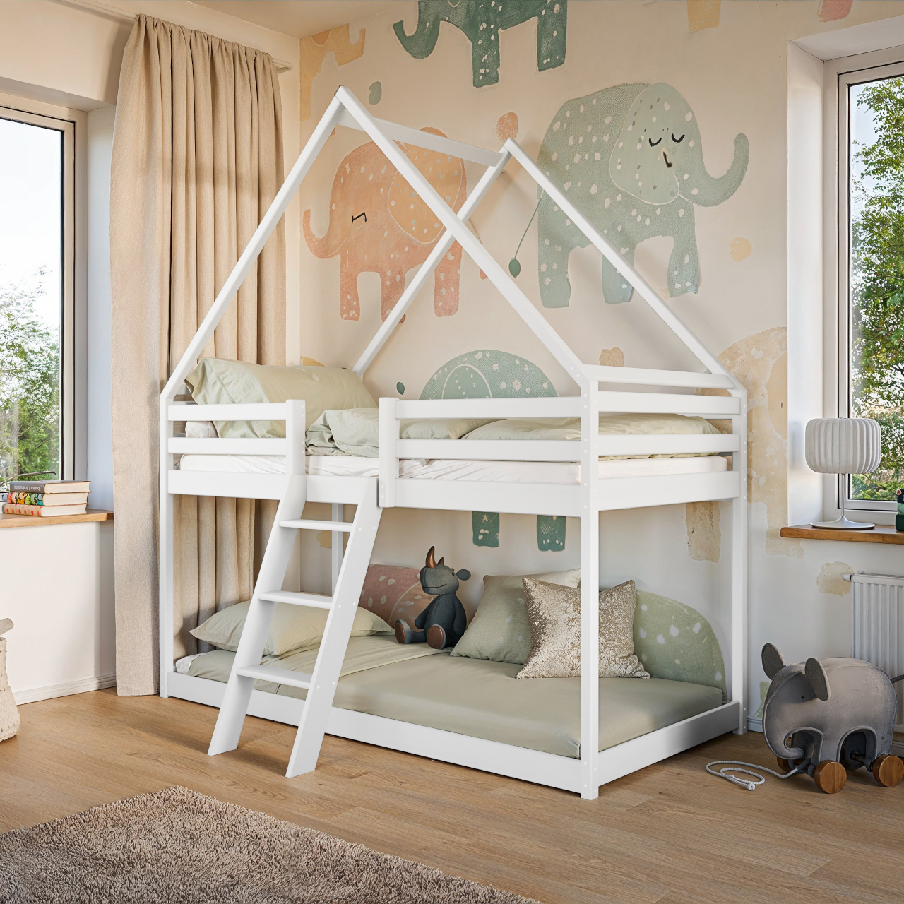 Drewniane łóżko piętrowe w kształcie domku CRAIG 90x200 KOLORY - obrazek 7