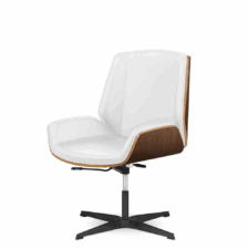 Fotel biurowy Timo Low Biała skóra Ciemny orzech Skóra ekologiczna Czarny