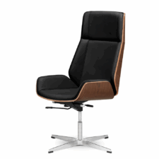 Fotel Biurowy Timo High Czarna skóra (podstawa stała) Ciemny orzech Skóra ekologiczna Chromowana
