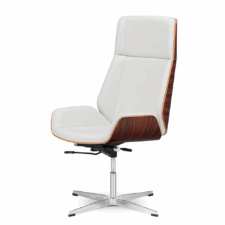 Fotel Biurowy Timo High Biała skóra (podstawa stała) Brazylijski palisander Skóra ekologiczna Chromowana