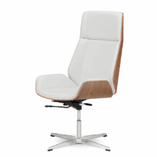 Fotel Biurowy Timo High Biała skóra (podstawa stała) Jasny orzech Skóra ekologiczna Chromowana