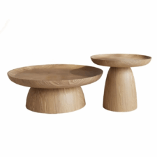 Tynset KS zestaw okragłych drewnianych stolików kawowych Jasny orzech
