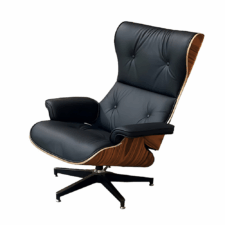 Fotel Lugano czarna skóra Brazylijski palisander - luksusowy fotel do salonu i gabinetu