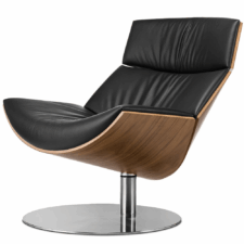 Fotel Bolzano Lounge Chair czarny jasny orzech – skóra naturalna, obrotowy do salonu