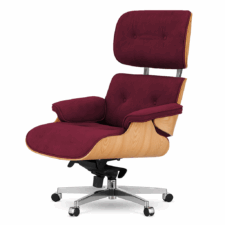 Stylowy fotel salonowy Lucera XL Velvet – elegancki fotel obrotowy do gabinetu, bordowy welur, jasny dąb