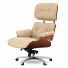 Stylowy fotel salonowy Lucera XL Velvet – elegancki fotel obrotowy do biura i gabinetu, beżowy welur, palisander brazylijski