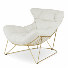 Fotel wypoczynkowy Malmo XZ – skóra naturalna, biały, złota konstrukcja