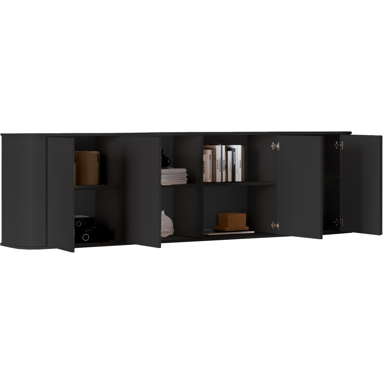 Komoda czarna XXL 4 Drzwiowa AZELIO przypodłogowa z zaokrąglonymi rogami i systemem push-to-open - obrazek 3