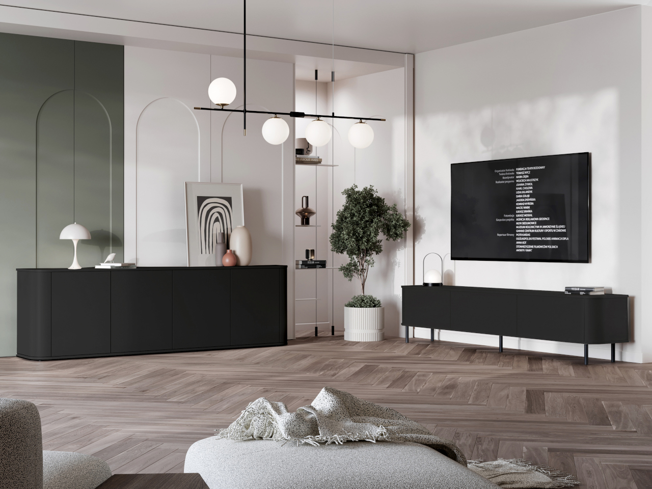 Komoda czarna XXL 4 Drzwiowa AZELIO przypodłogowa z zaokrąglonymi rogami i systemem push-to-open - obrazek 7