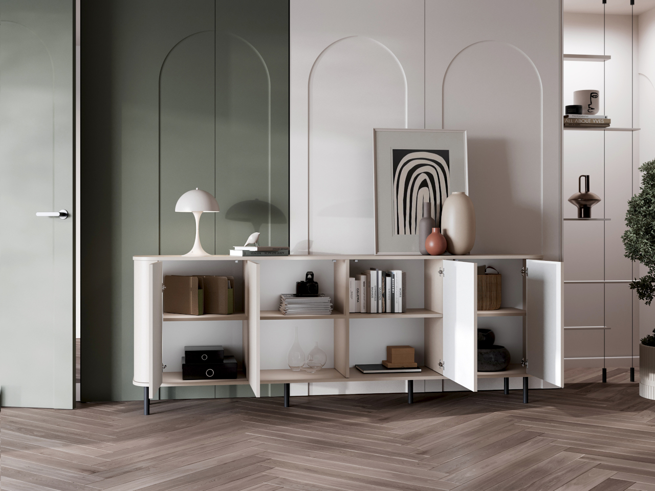 Komoda XXL AZELIO 4DN kaszmir – pojemna komoda na czarnych nóżkach z systemem PUSH-TO-OPEN - obrazek 6