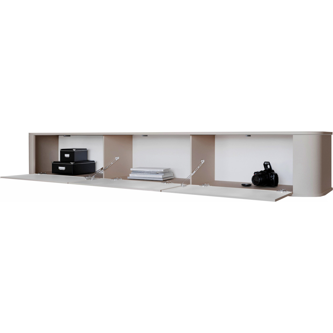 Komoda RTV stojąca AZELIO 215 cm kaszmir – elegancka szafka RTV z systemem PUSH-TO-OPEN - obrazek 3