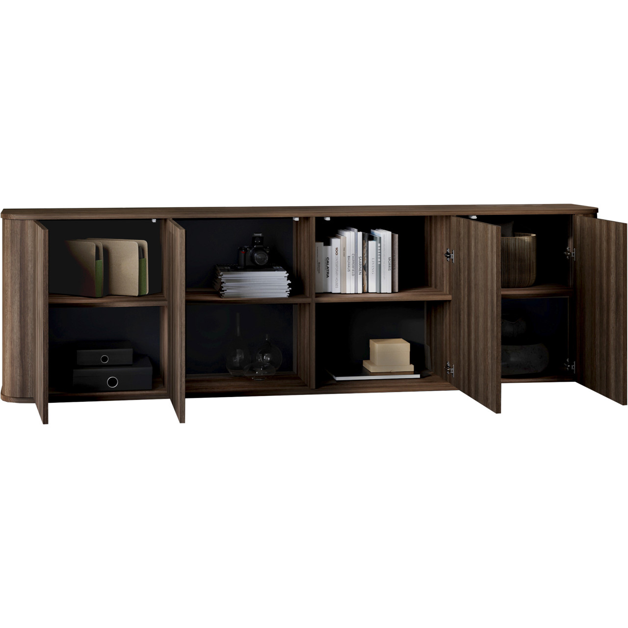 Komoda 4Drzwiowa AZELIO 215 cm Dąb Barock z zaokrąglonymi narożnikami i czarnymi nogami PUSH-TO-OPEN - obrazek 3