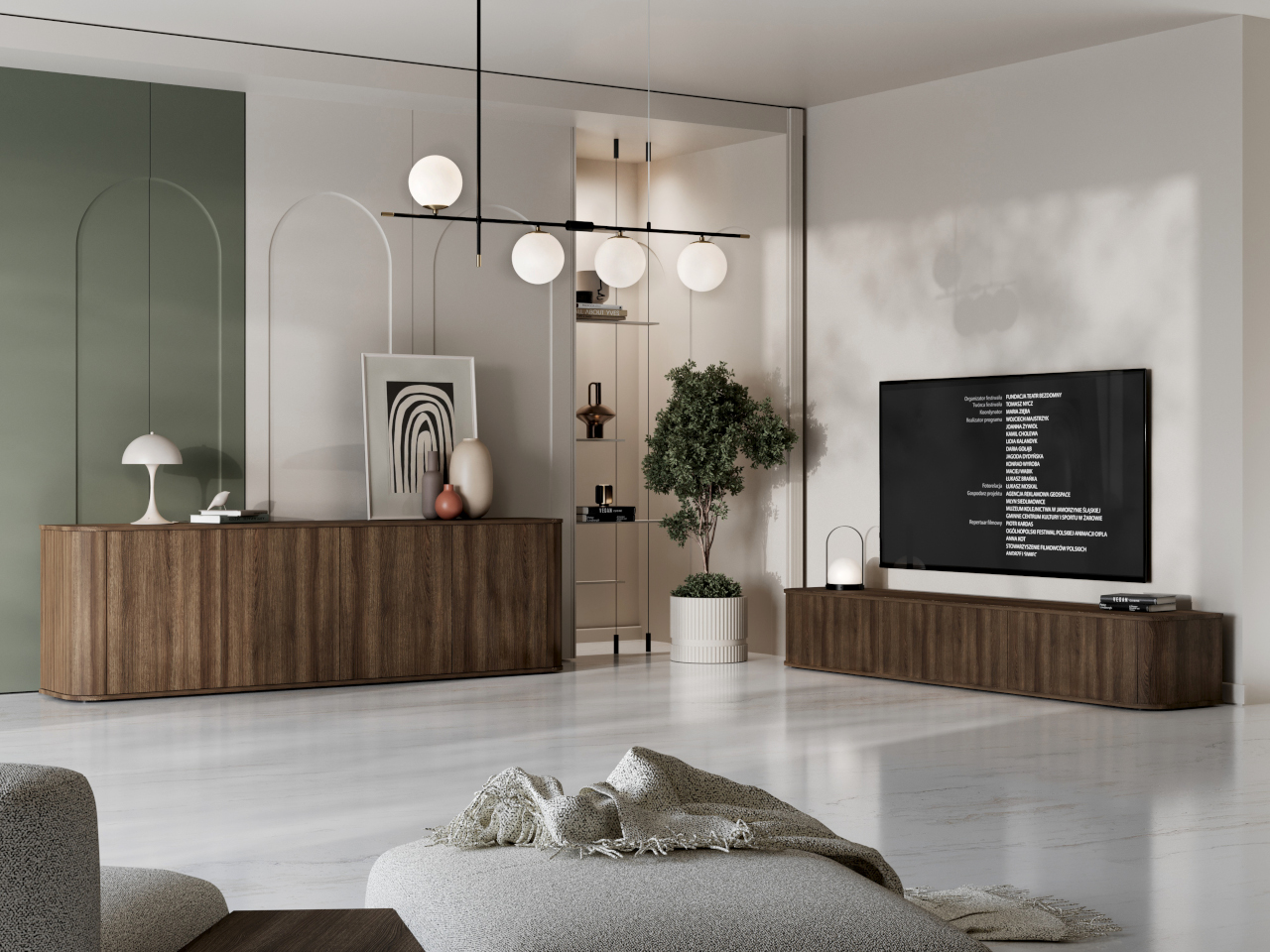 Komoda 4Drzwiowa AZELIO 215 cm Dąb Barock z zaokrąglonymi narożnikami i czarnymi nogami PUSH-TO-OPEN - obrazek 7