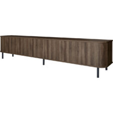 Komoda RTV stojąca AZELIO 215N Dąb Barock z zaokrąglonymi narożnikami i czarnymi nogami PUSH-TO-OPEN