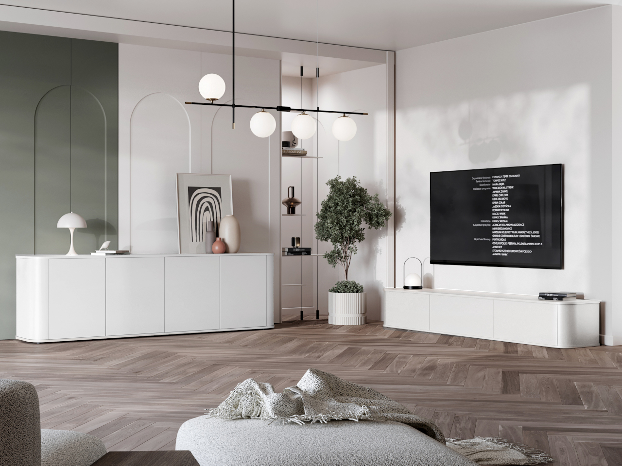 Zestaw mebli do salonu AZELIO 3 biały – komoda RTV 215 i komoda 4D