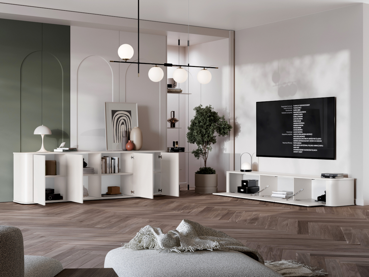 Zestaw mebli do salonu AZELIO 3 biały – komoda RTV 215 i komoda 4D - obrazek 3