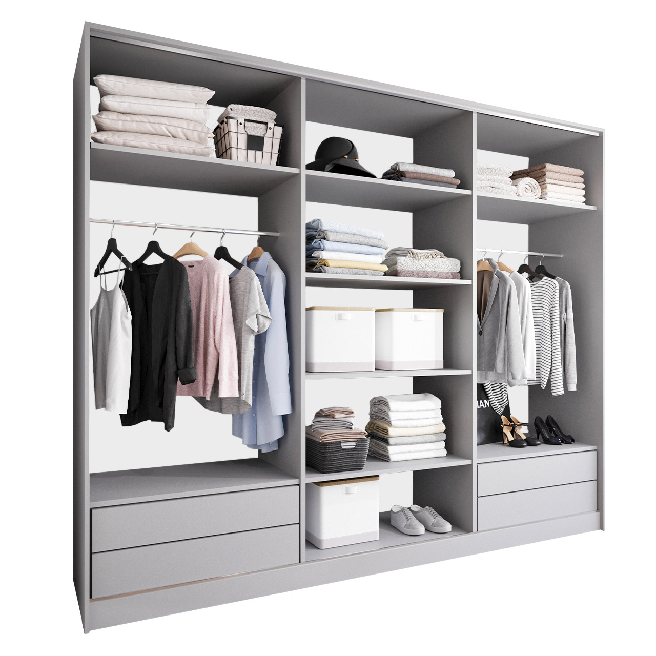 Szafa przesuwna z lustrem i szufladami CORINA D 250 szara - obrazek 3