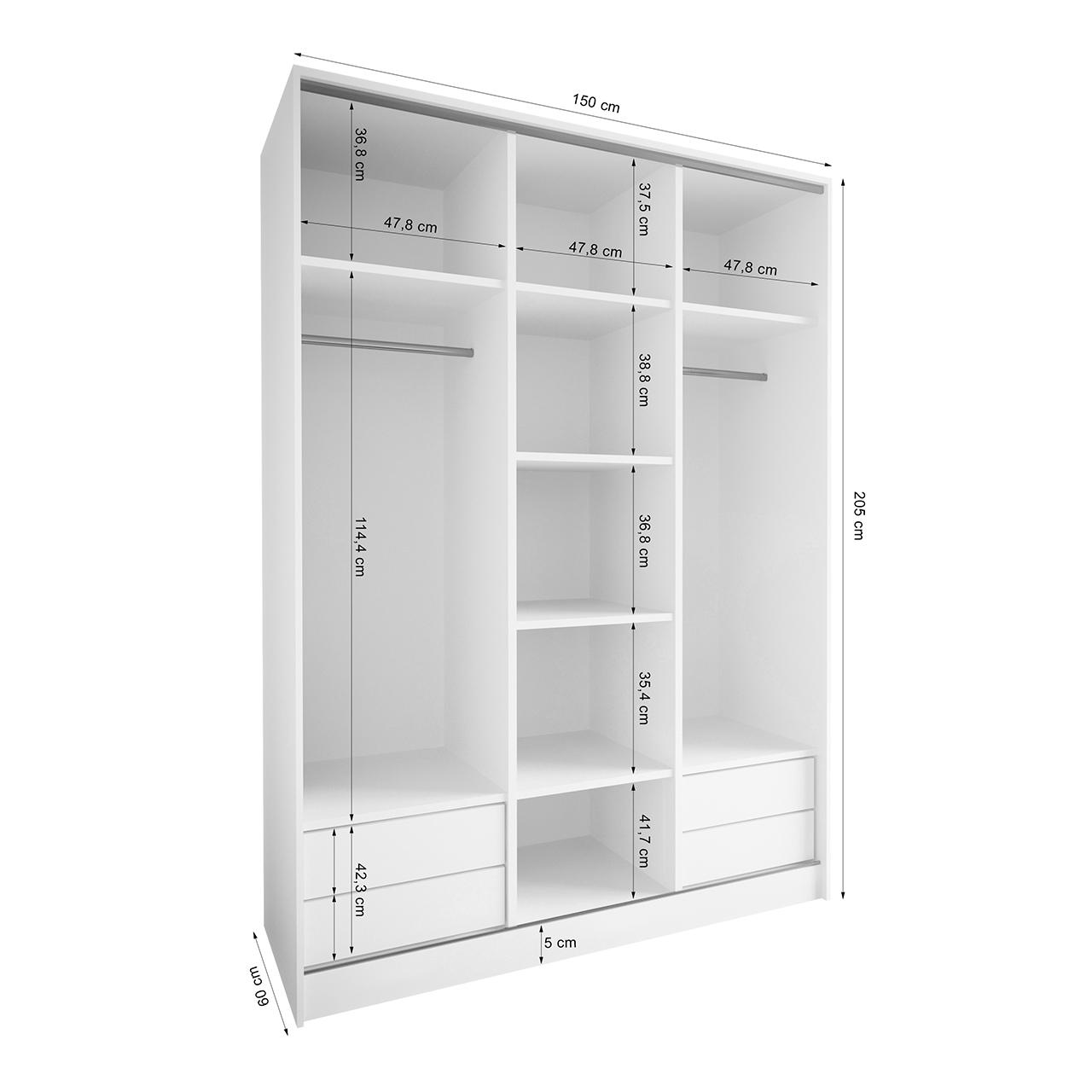 Szafa przesuwna z lustrem i szufladami CORINA D 150 czarna - obrazek 4