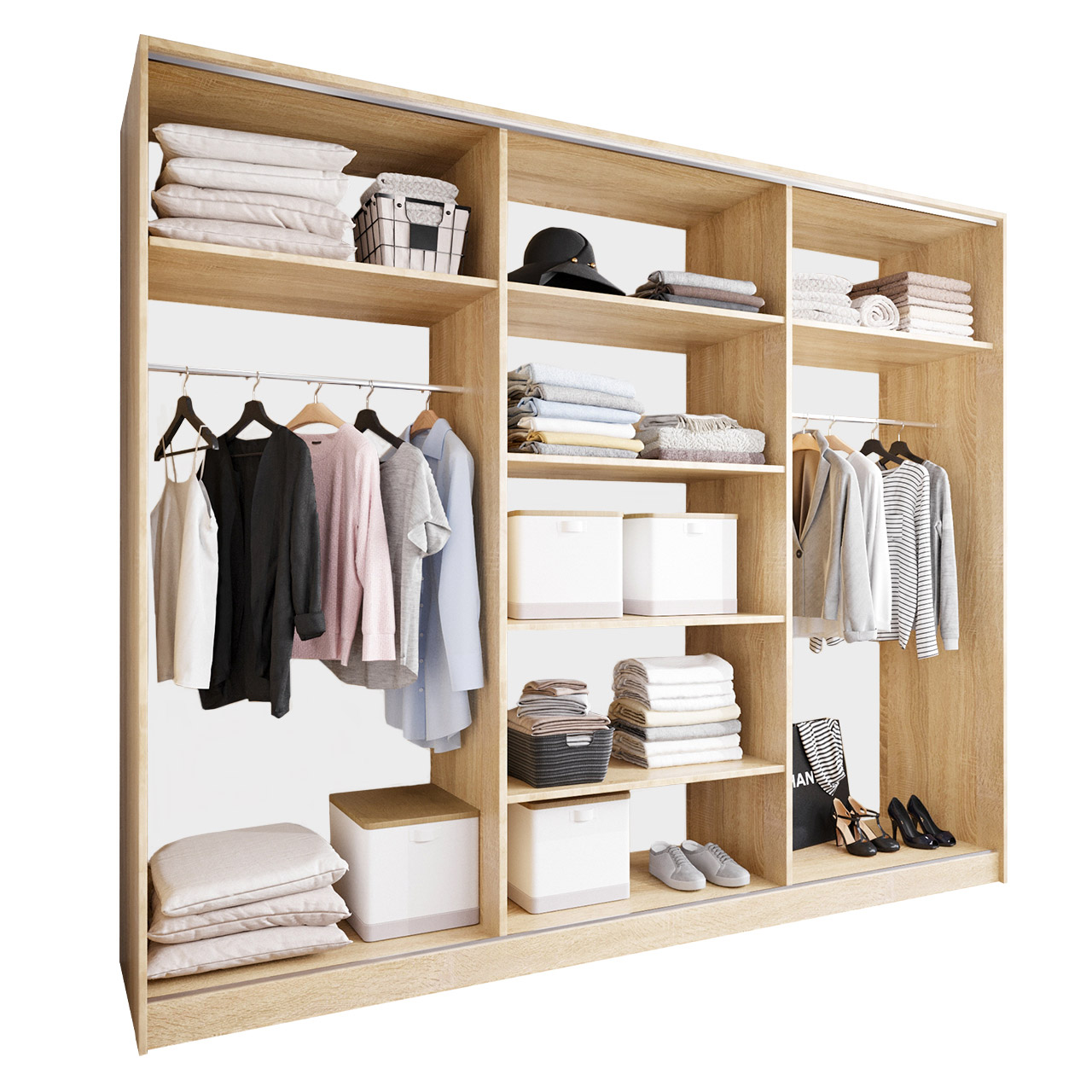 Szafa przesuwna GRANO B 250 cm z lustrem sonoma – elegancka garderoba premium, pojemny mebel do sypialni i przestronnego wnętrza - obrazek 3