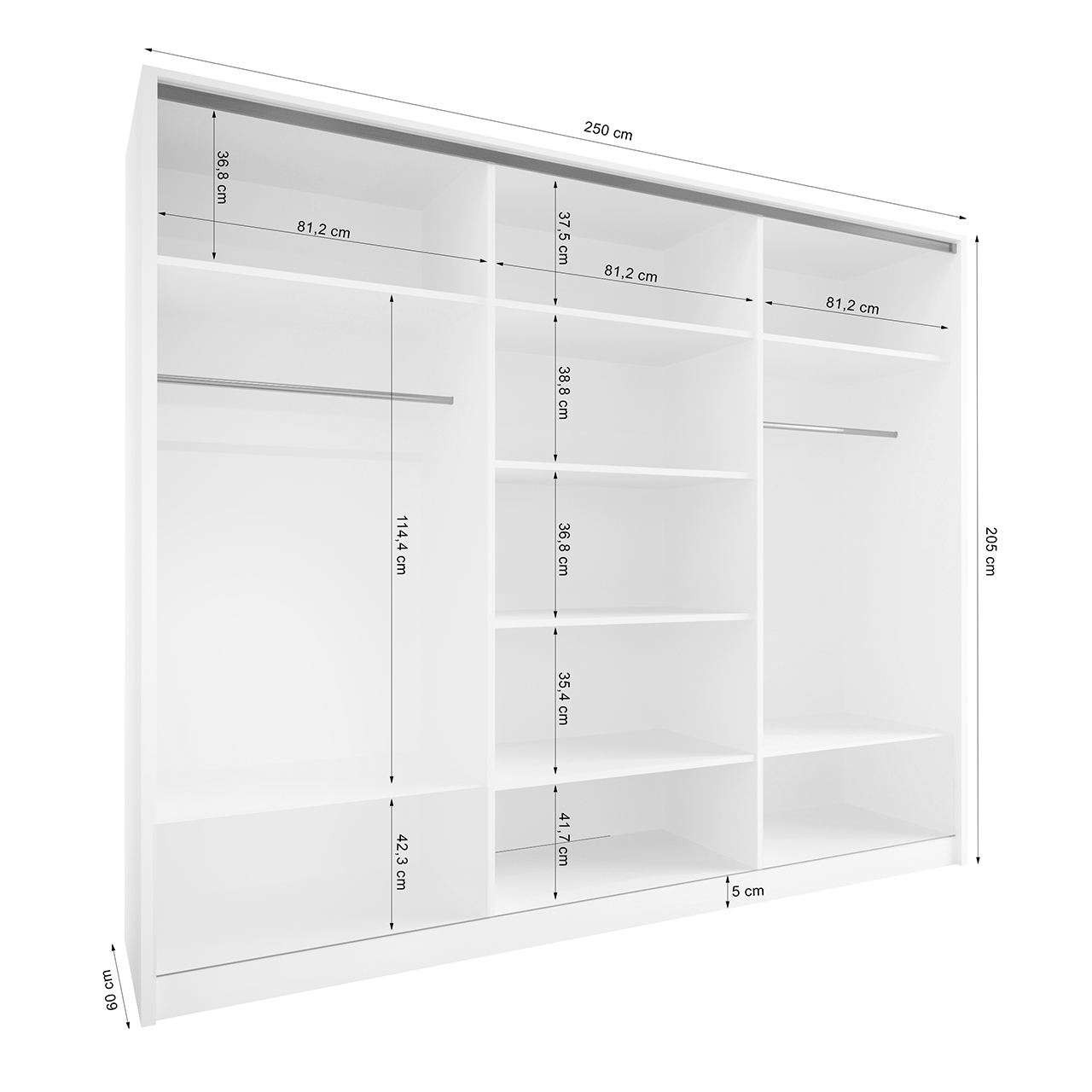 Szafa przesuwna GRANO B 250 cm z lustrem sonoma – elegancka garderoba premium, pojemny mebel do sypialni i przestronnego wnętrza - obrazek 4
