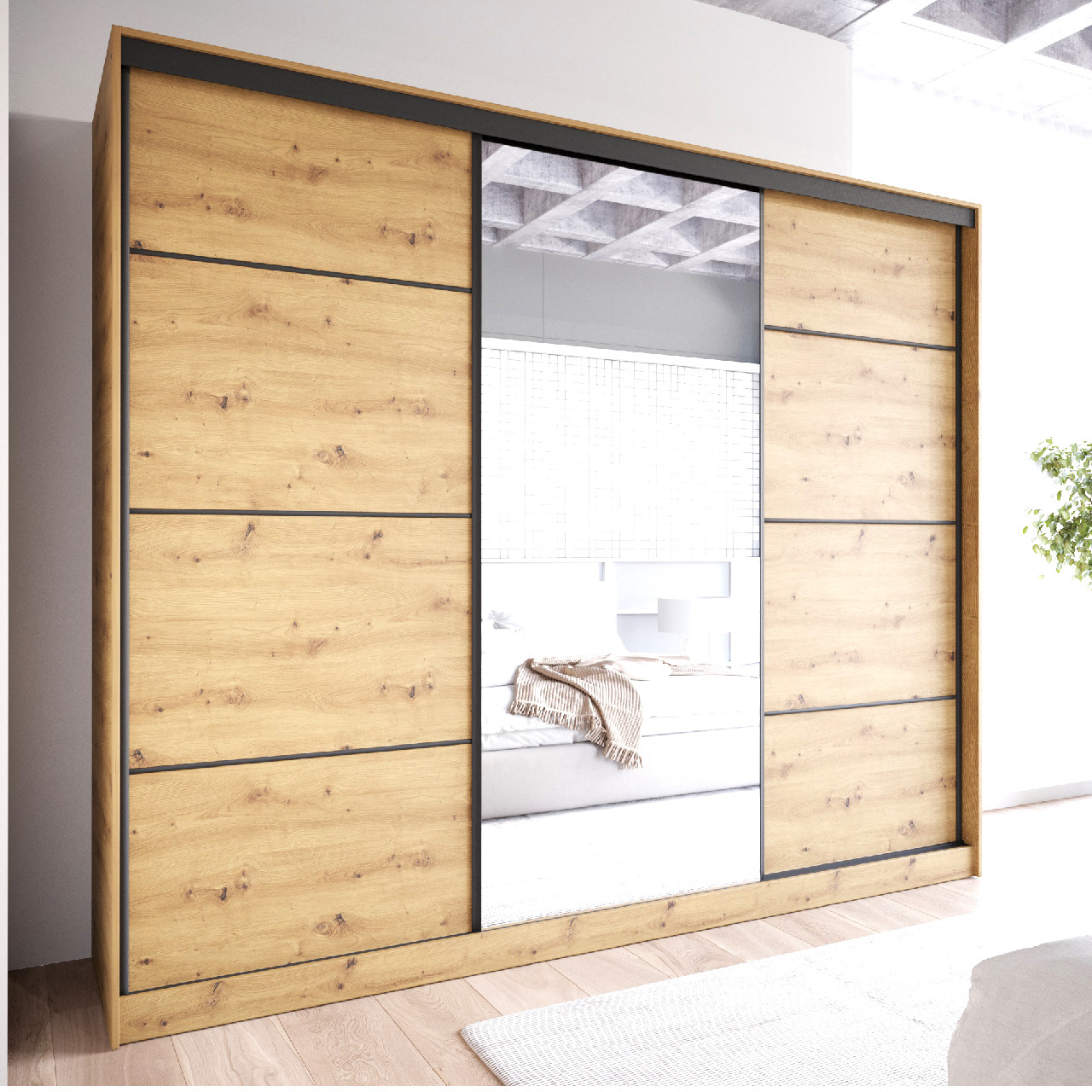 Szafa przesuwna z lustrem i szufladami NOVI D 250 dąb artisan - obrazek 5