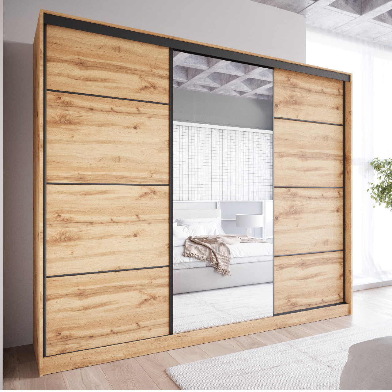 Szafa przesuwna z lustrem i szufladami NOVI D 250 dąb wotan - obrazek 5