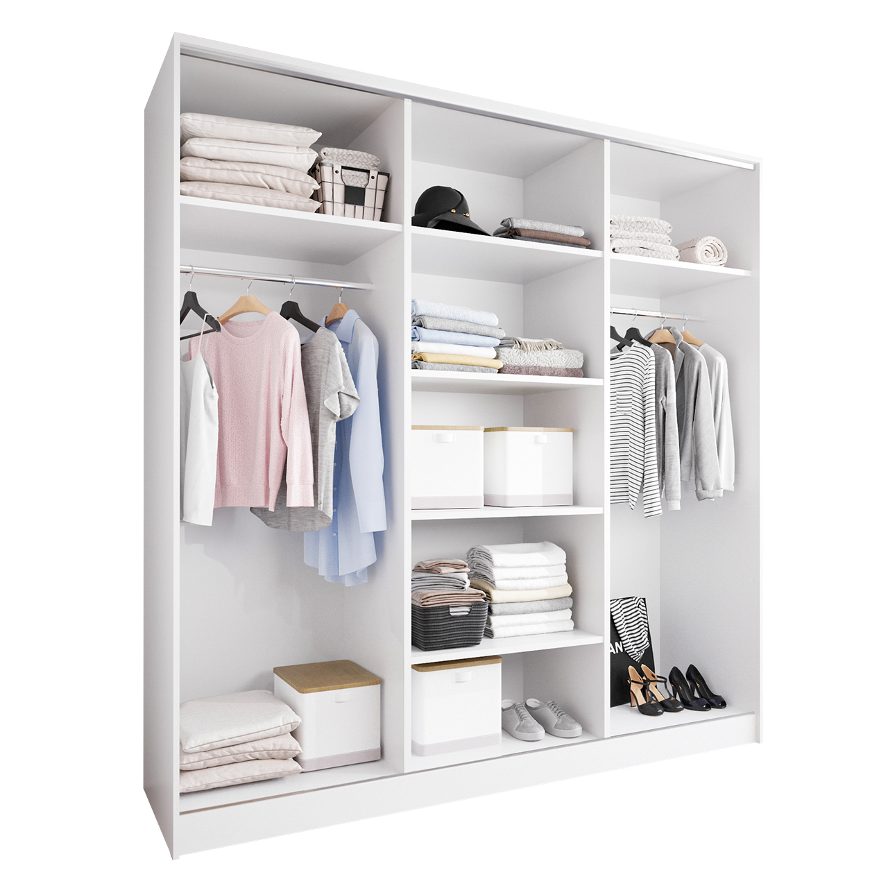 Szafa przesuwna CETI B 180 biały / dąb wotan / czarny - obrazek 3