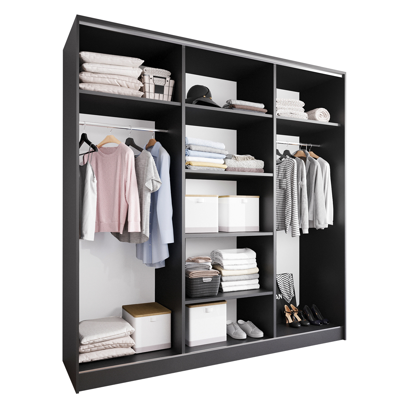 Szafa przesuwna CETI B 180 czarny / dąb wotan - obrazek 3