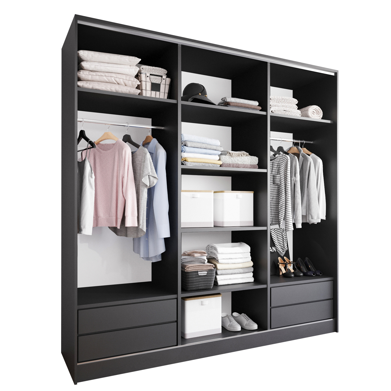 Szafa przesuwna z lustrem i szufladami SOLI D 200 czarny / dąb wotan - obrazek 3