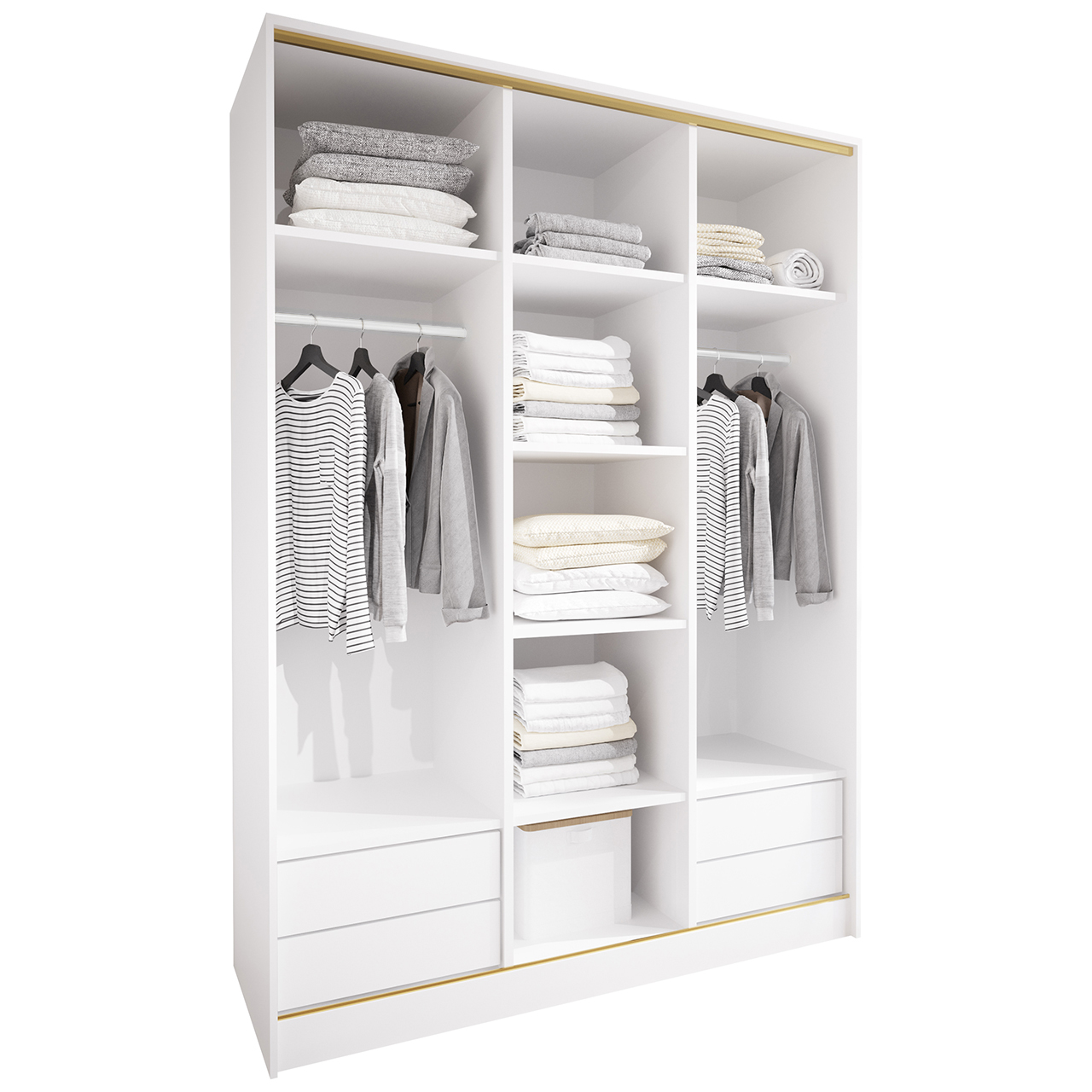 Szafa przesuwna z lustrem i szufladami TRIVI D 150 biały / złoty - obrazek 3