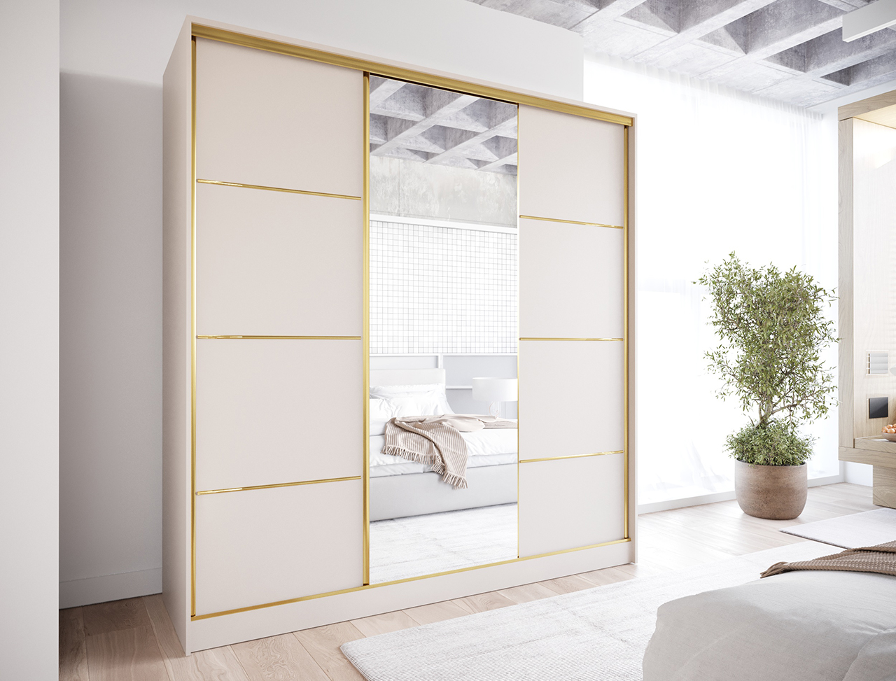 Szafa przesuwna z lustrem TRIVI B 200 kaszmir / złoty - obrazek 5