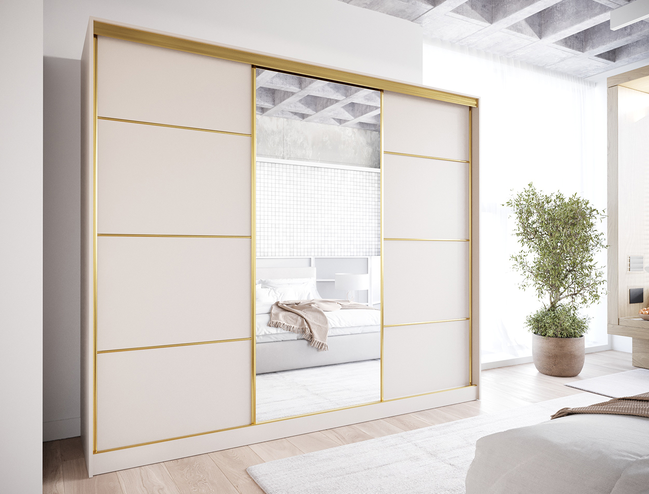 Szafa przesuwna z lustrem TRIVI B 250 kaszmir / złoty - obrazek 5