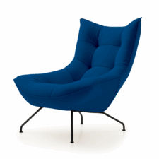 Nowoczesny fotel Vansbro ML Velvet granatowy z welurową tapicerką i wysokim oparciem
