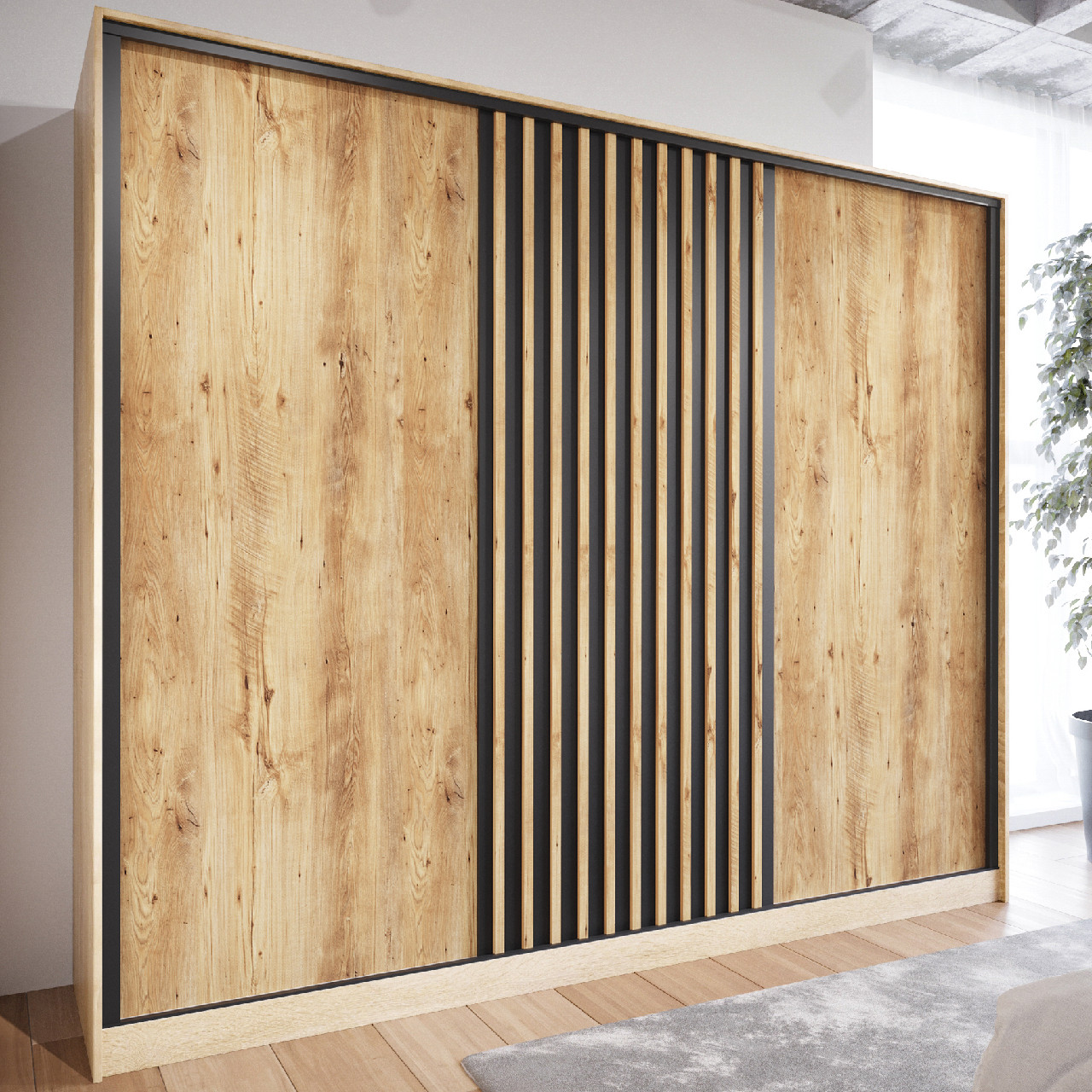 Szafa przesuwna CETI B 250 sonoma / dąb wotan / czarny - obrazek 4