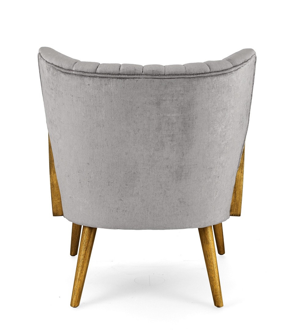 Designerski fotel VIRNA BIZZOTTO szary aksamit retro z rattanem - obrazek 4