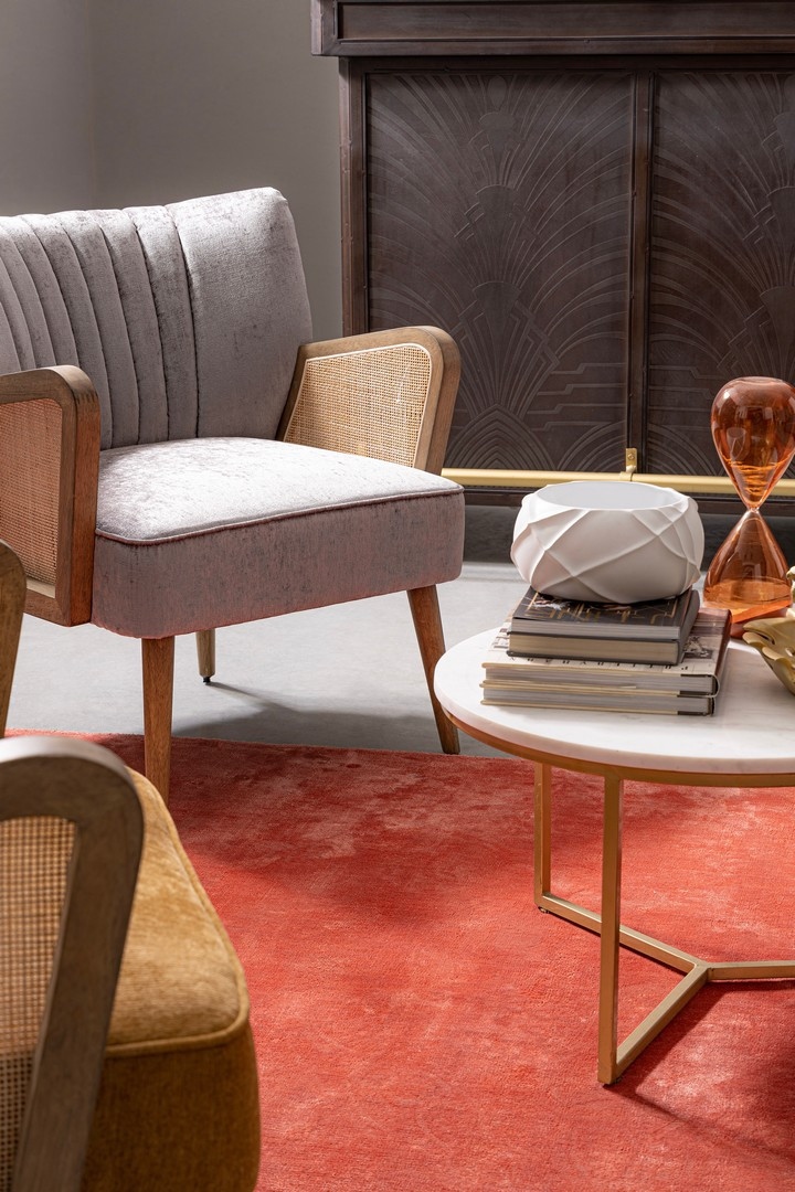 Designerski fotel VIRNA BIZZOTTO szary aksamit retro z rattanem - obrazek 9