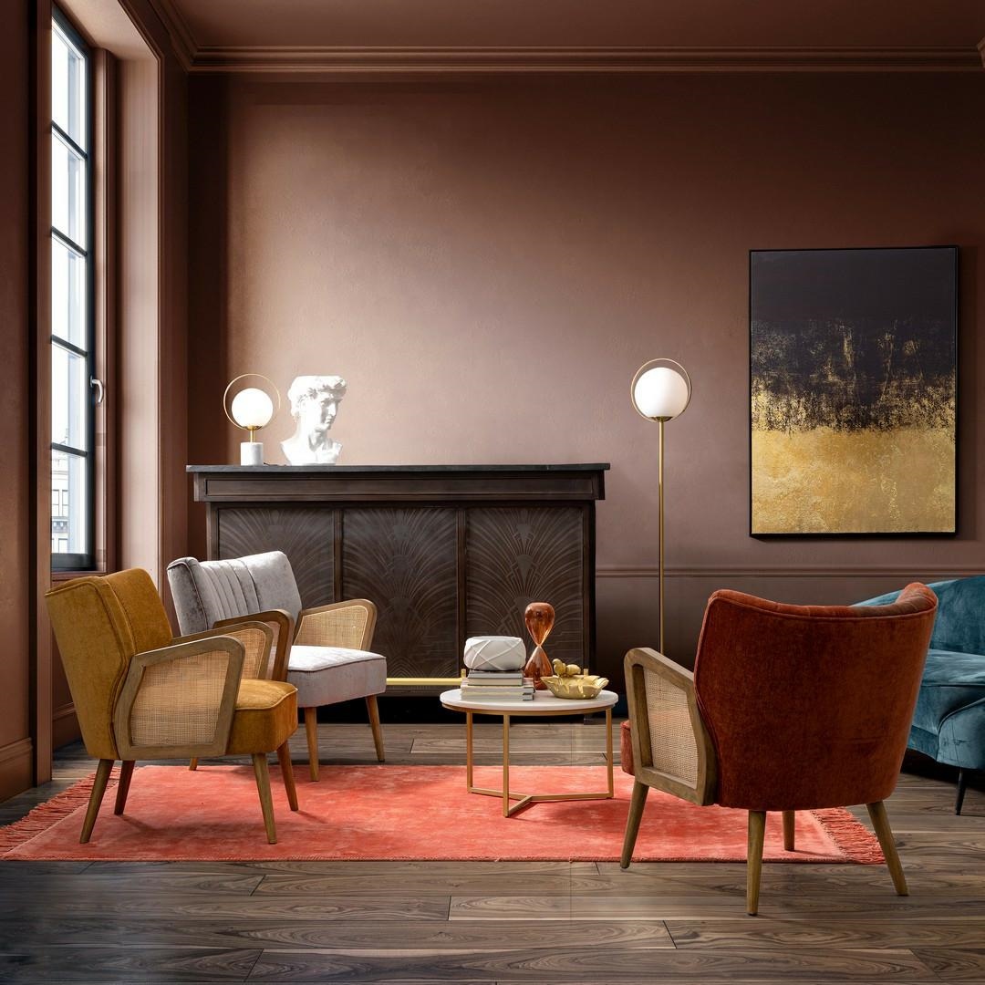 Designerski fotel VIRNA BIZZOTTO szary aksamit retro z rattanem - obrazek 10