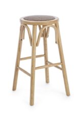 Krzesło barowe BIZZOTTO CIRCLE beżowe – drewno wiązowe i rattanowe siedzisko