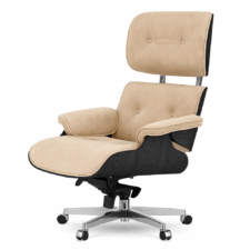 Stylowy fotel biurowy Lucera XL beżowy velvet – czarny dąb, luksusowy komfort premium