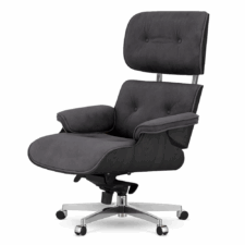 Fotel Lucera XL inspirowany Lounge Chair velvet ciemnoszary jasny orzech – designerski fotel premium