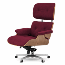 Stylowy fotel biurowy Lucera XL velvet bordowy jasny orzech – luksusowy fotel obrotowy do gabinetu i salonu