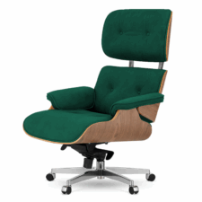 Fotel Lucera XL inspirowany Lounge Chair velvet butelkowy jasny orzech – designerski fotel premium