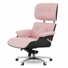 Fotel biurowy tapicerowany Lucera XL Velvet Pudrowy róż / Czarny dąb – styl Eames Lounge