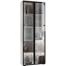 Witryna stojąca FIGO 04 biały – elegancka witryna do salonu z przeszkleniem