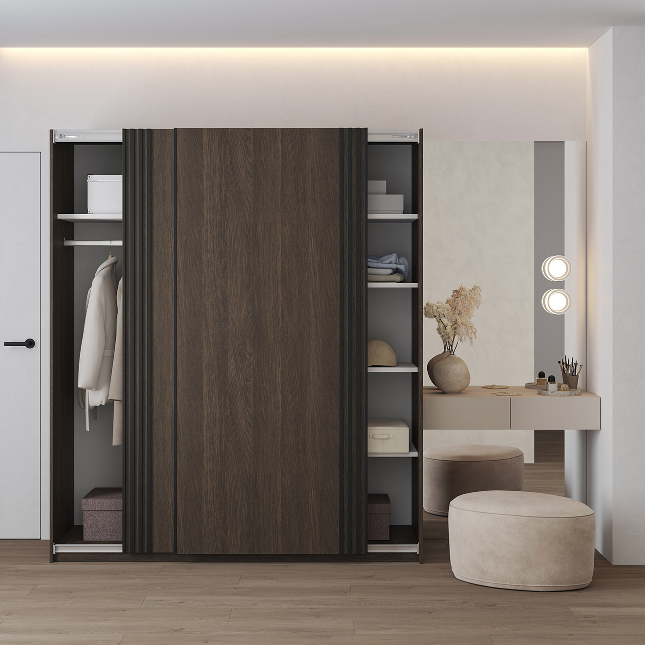 Szafa przesuwna 180 cm dąb dunin czarna lamele IVAN 16 - obrazek 5