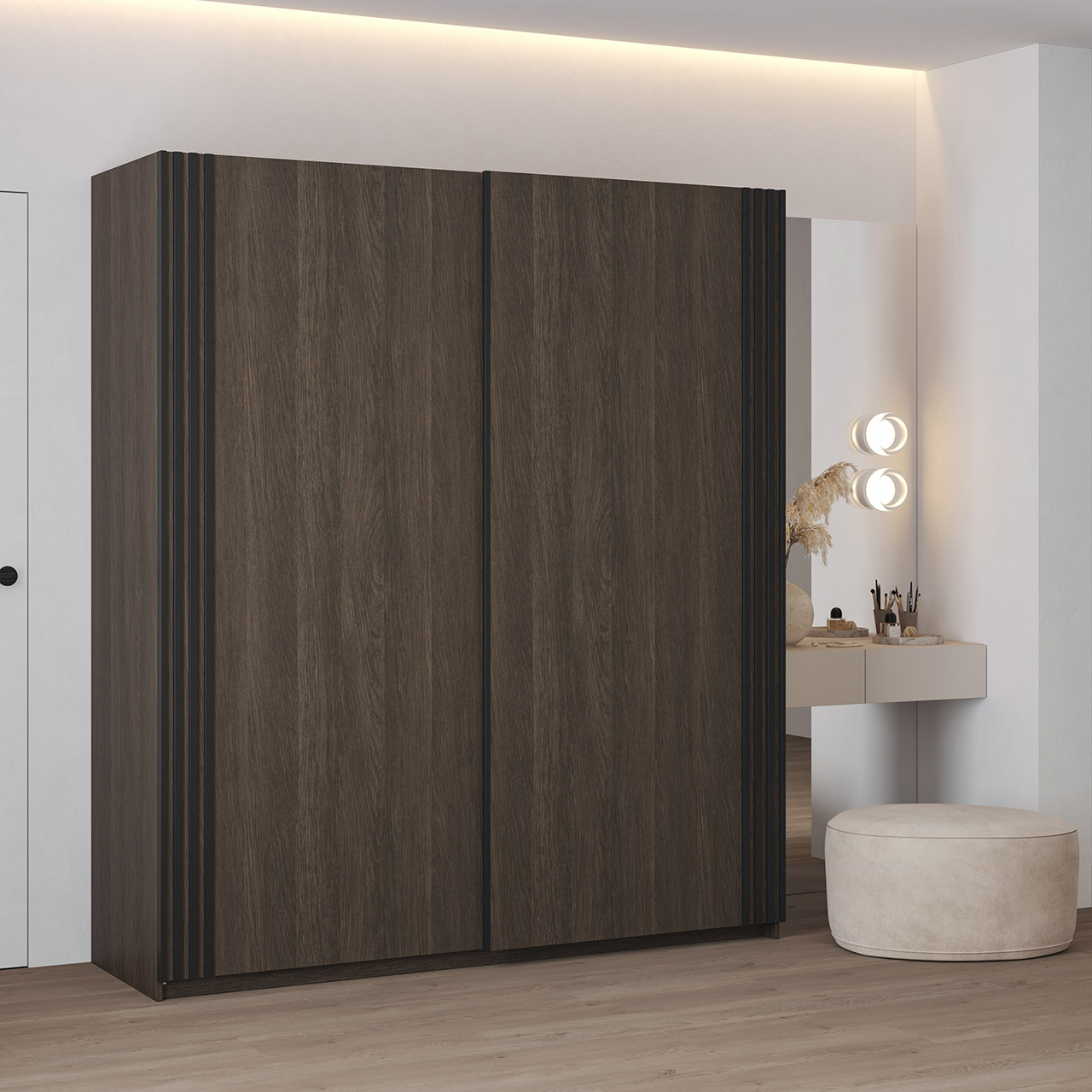 Szafa przesuwna 180 cm dąb dunin czarna lamele IVAN 16 - obrazek 7