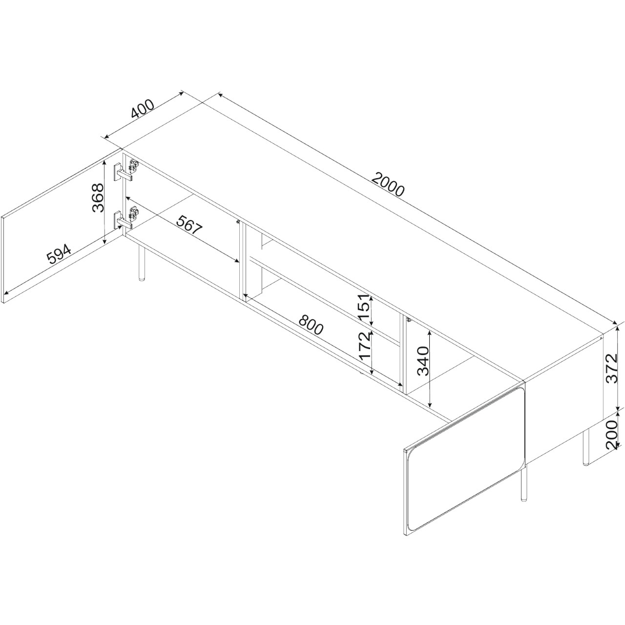 Komoda RTV z kominkiem VINCENT 200 EF indigo - obrazek 4